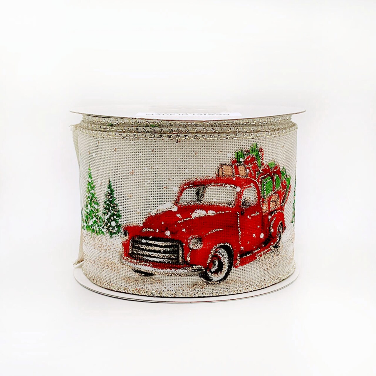 Designer's Shop Holiday Gift and Tree Truck wired edge ribbon WR 63-5136, 2.5" x 10 yards